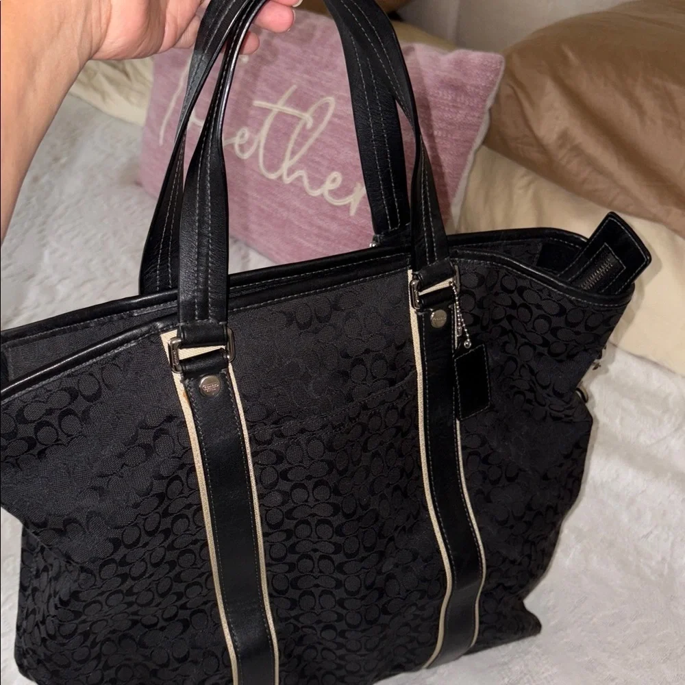 Gently Loved Coach Black Canvas and Leather Tote Bag